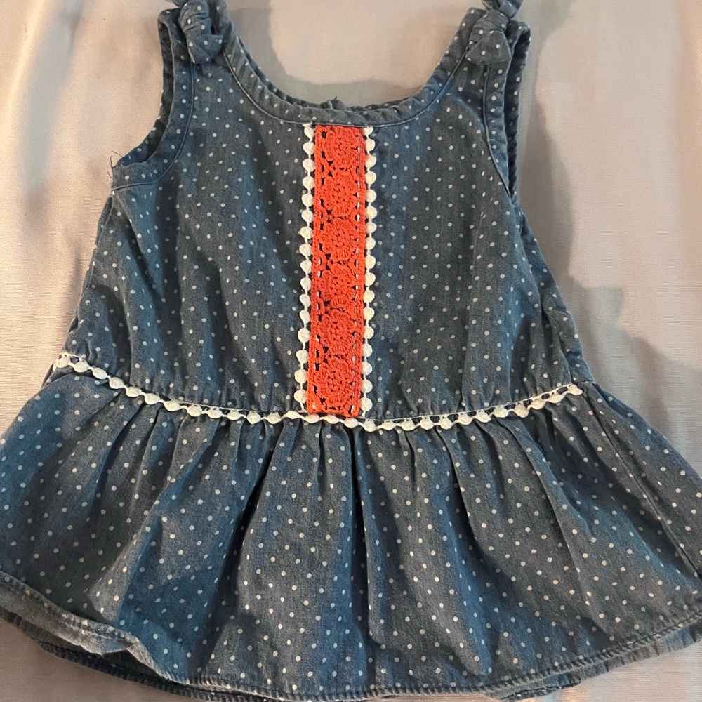Little Lass Blue and Orange Ruffled Blouse with Decorative Trim